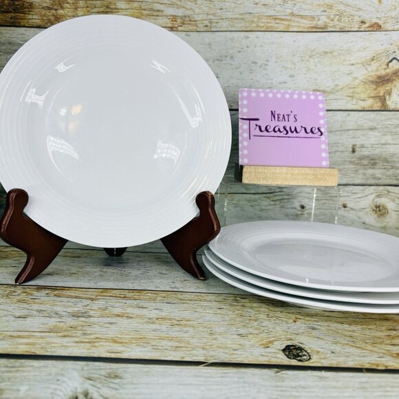 Berkley Jensen Solid White Embossed Hobnail Pattern Porcelain Salad Plates Set 4 - Picture 1 of 16